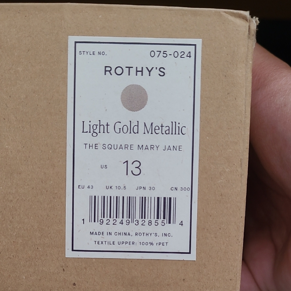 Rothys Light Gold Metallic Square Mary Jane In Wome. Size 13